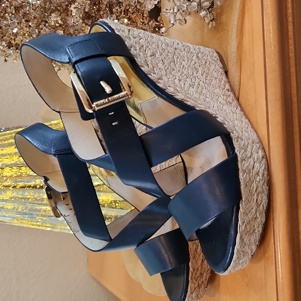 Exellent! Michael Kors Giovanna Blue Leather Wedges 7M
